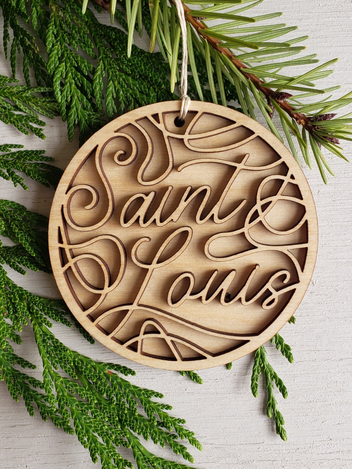 St Louis Script Christmas Ornament