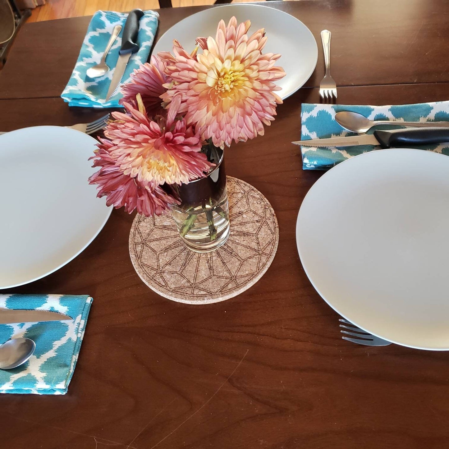 Geometric Gem Trivet || Laser Engraved Cork Trivet || Housewarming Gift