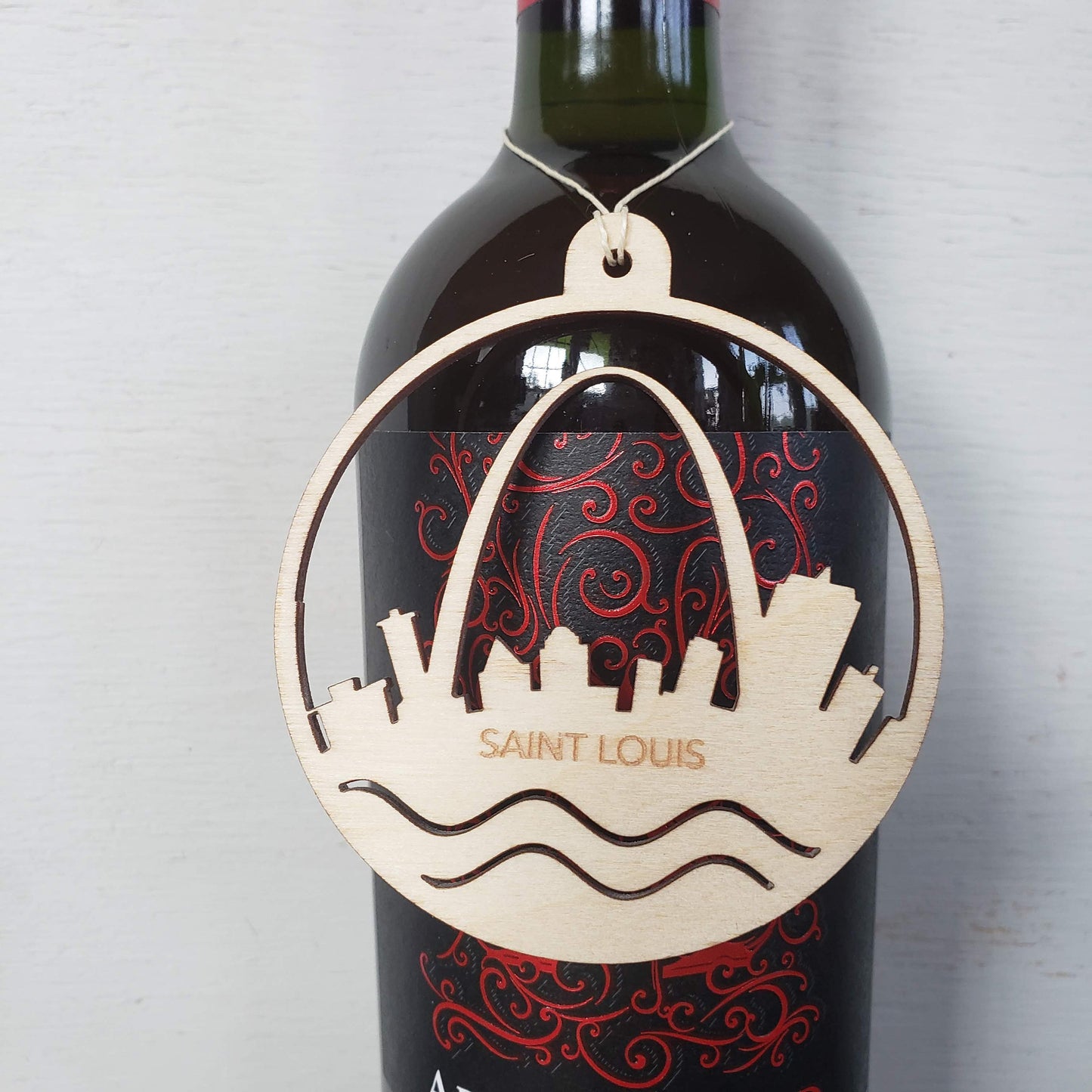 St Louis Skyline Christmas Ornament - St Louis Arch - Holiday Wine Tag - Teacher Gift