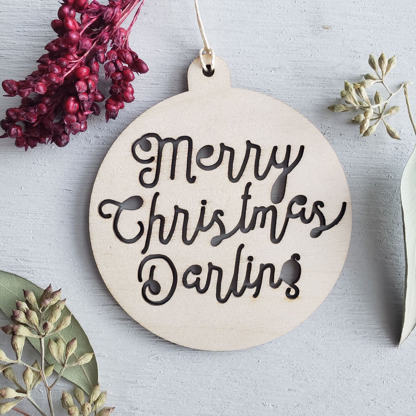 Merry Christmas Darling Wooden Ornament - Holiday Wine Tag