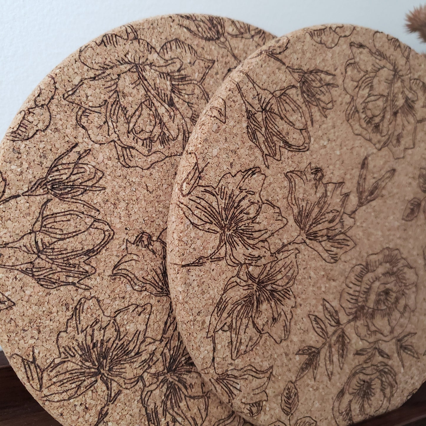 Floral Trivet || Laser Engraved Cork Trivet || Floral Home Decor || Housewarming Gift