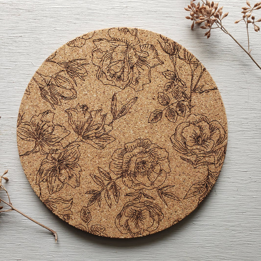 Floral Trivet || Laser Engraved Cork Trivet || Floral Home Decor || Housewarming Gift