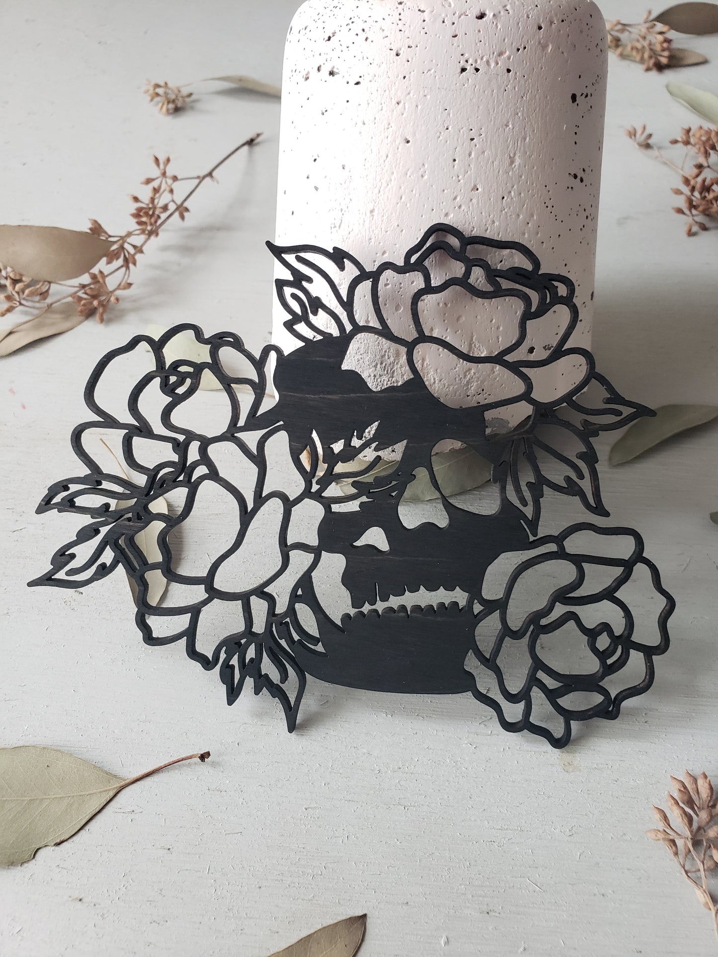 Floral Skull Wood Cut