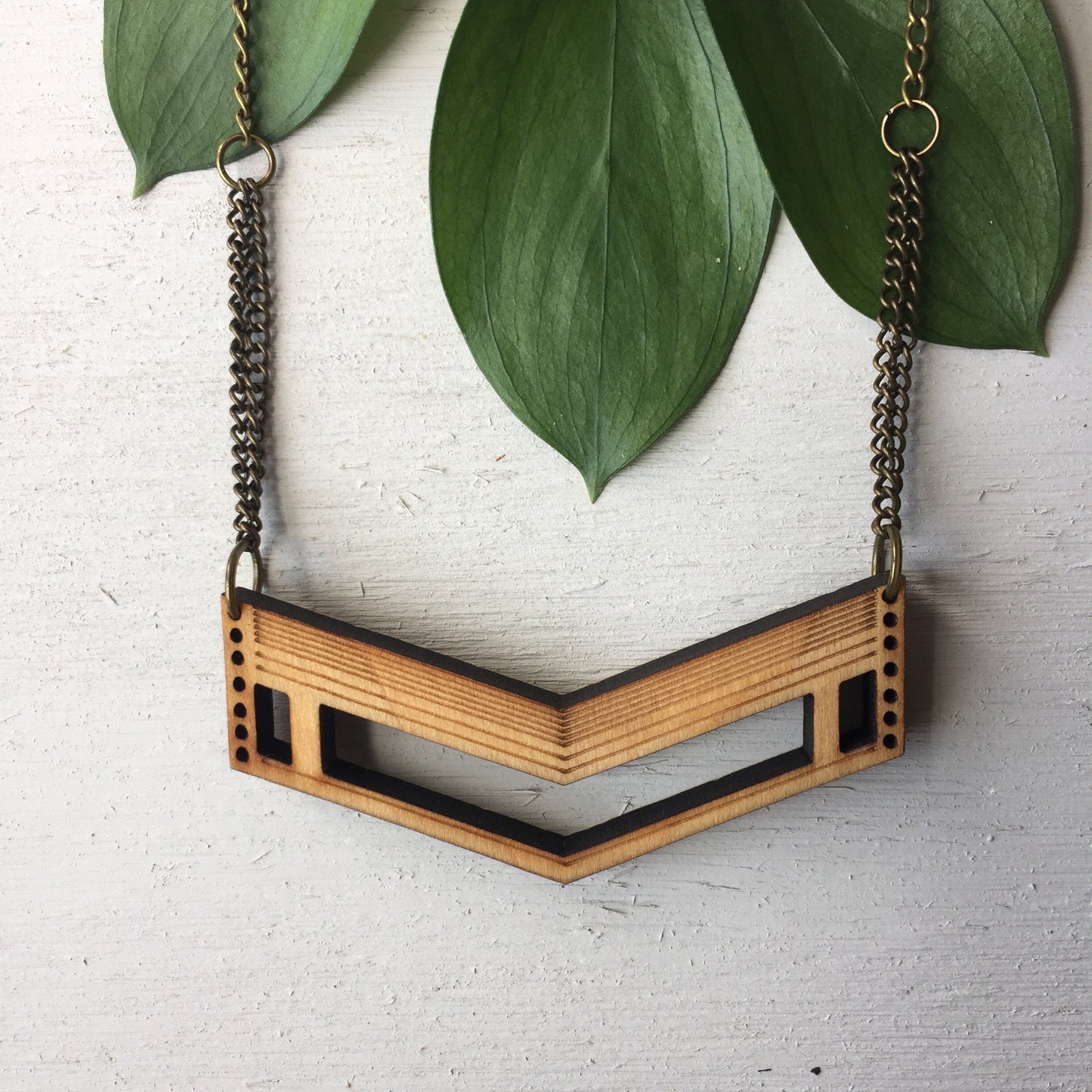 Chevron - Wooden Laser Cut Necklace || Modern Geometric Jewelry