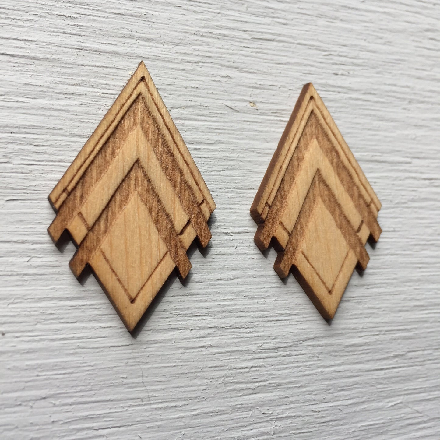Chevron Shield - Wooden Laser Cut Earrings || Modern Geometric Jewelry