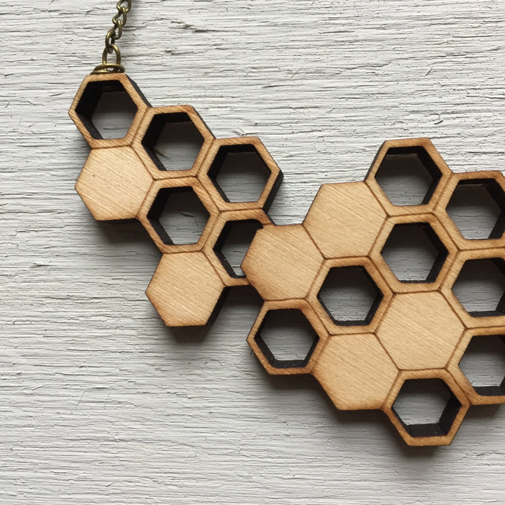Honeycomb Statement Necklace- Wooden Laser Cut Necklace || Modern Geometric Jewelry