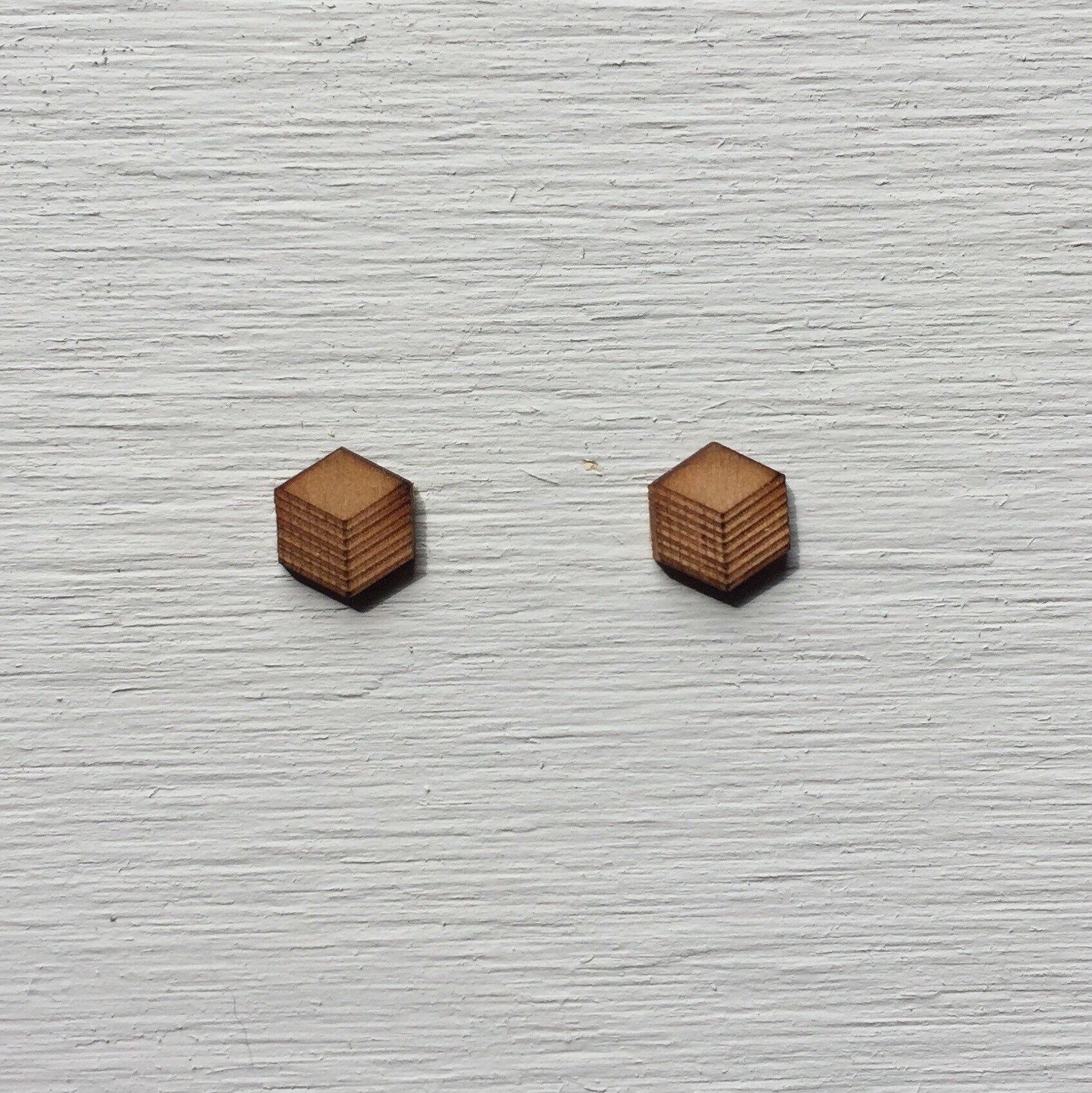 Small Cubes - Wooden Laser Cut Earrings || Modern Geometric Jewelry, Earrings for Men