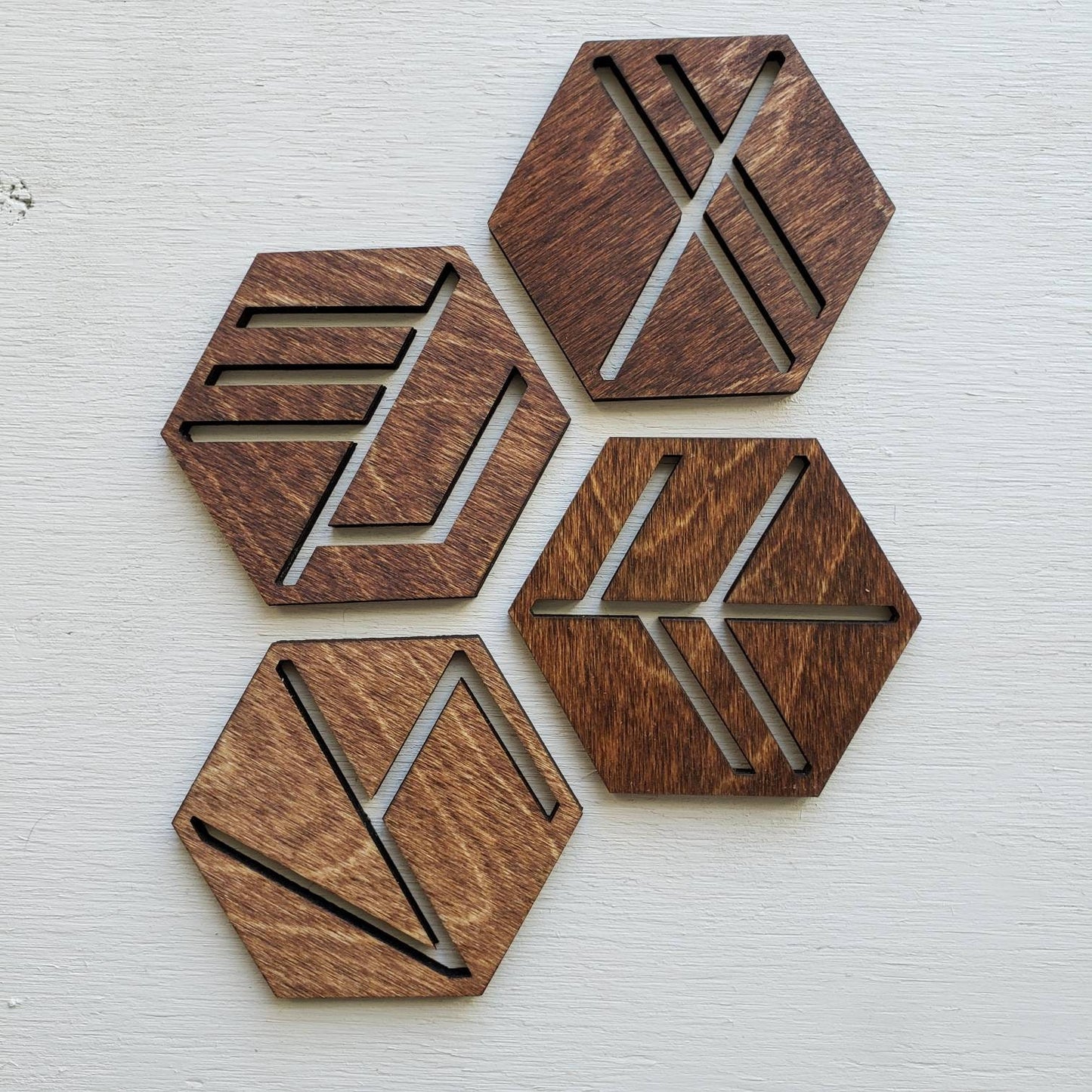 Wooden Coasters 4 (18 Shape / Wood Options) 4-Pack Mahogany / Hexagon