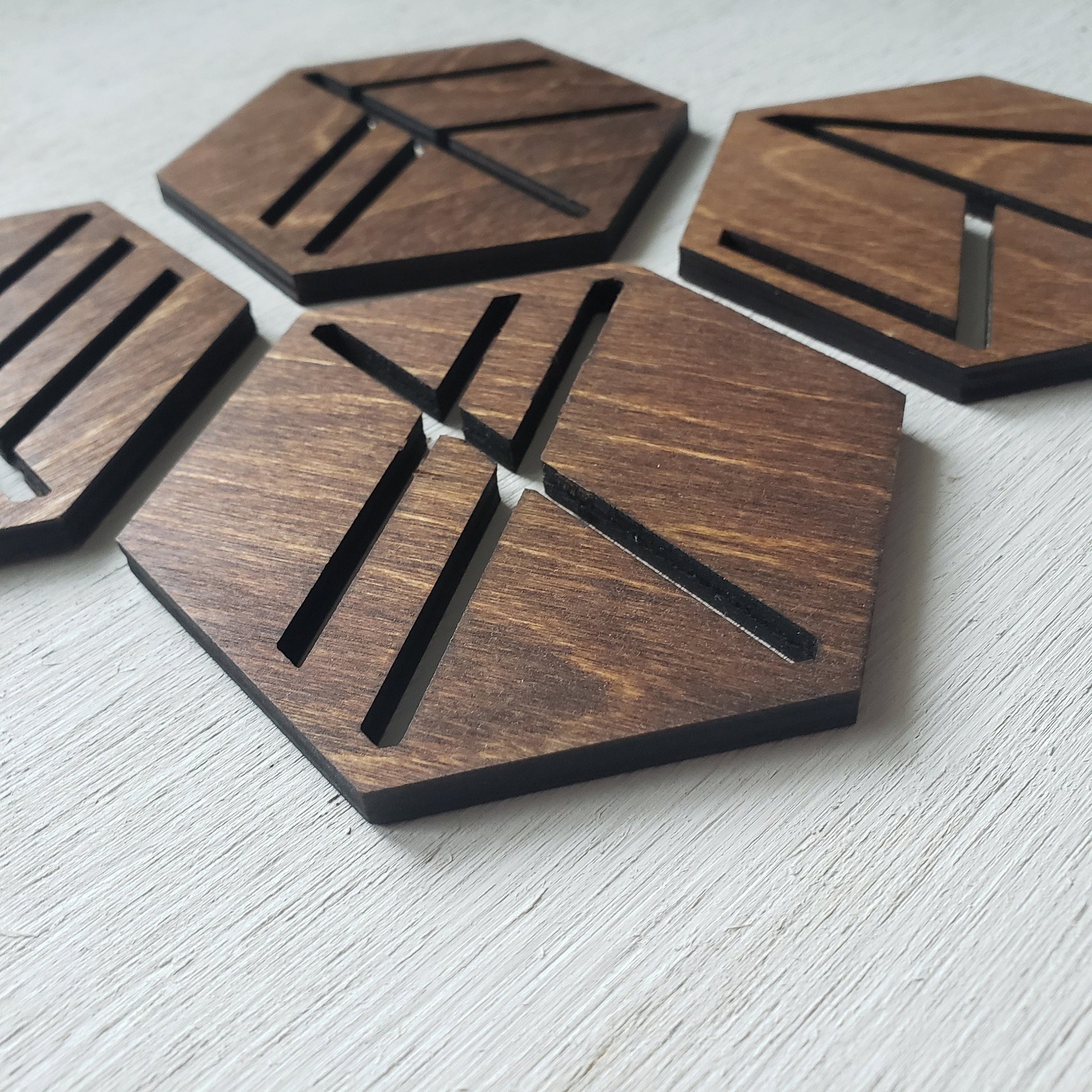Wooden Coasters 4 (18 Shape / Wood Options) 4-Pack Mahogany / Hexagon