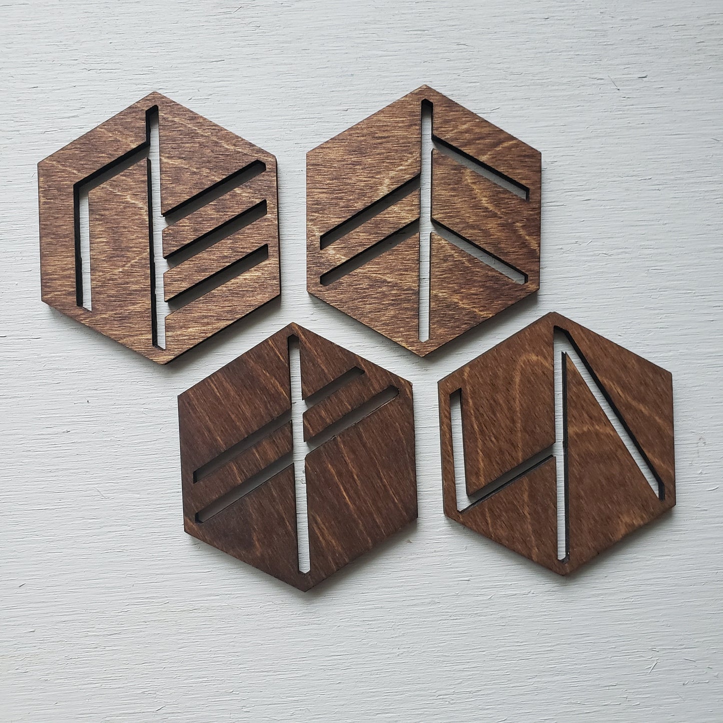 Woodcut Hexagon Coaster Set || Laser Cut Wood Coasters || Housewarming Gift for Couple