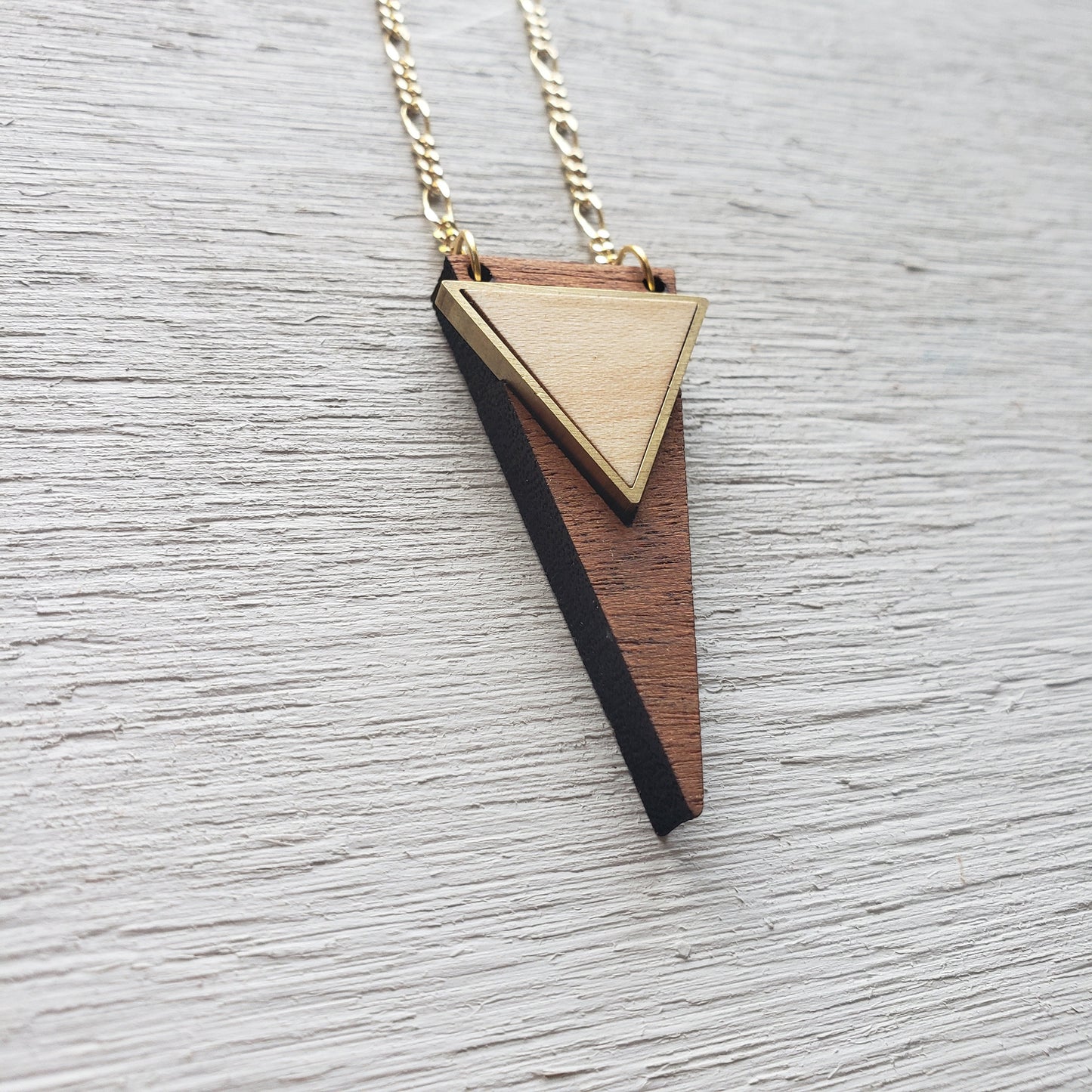 Inlaid Triangle - Laser Cut Wood Necklace || Geometric Jewelry || 5th Anniversary Gift for her || Gift for Girlfriend