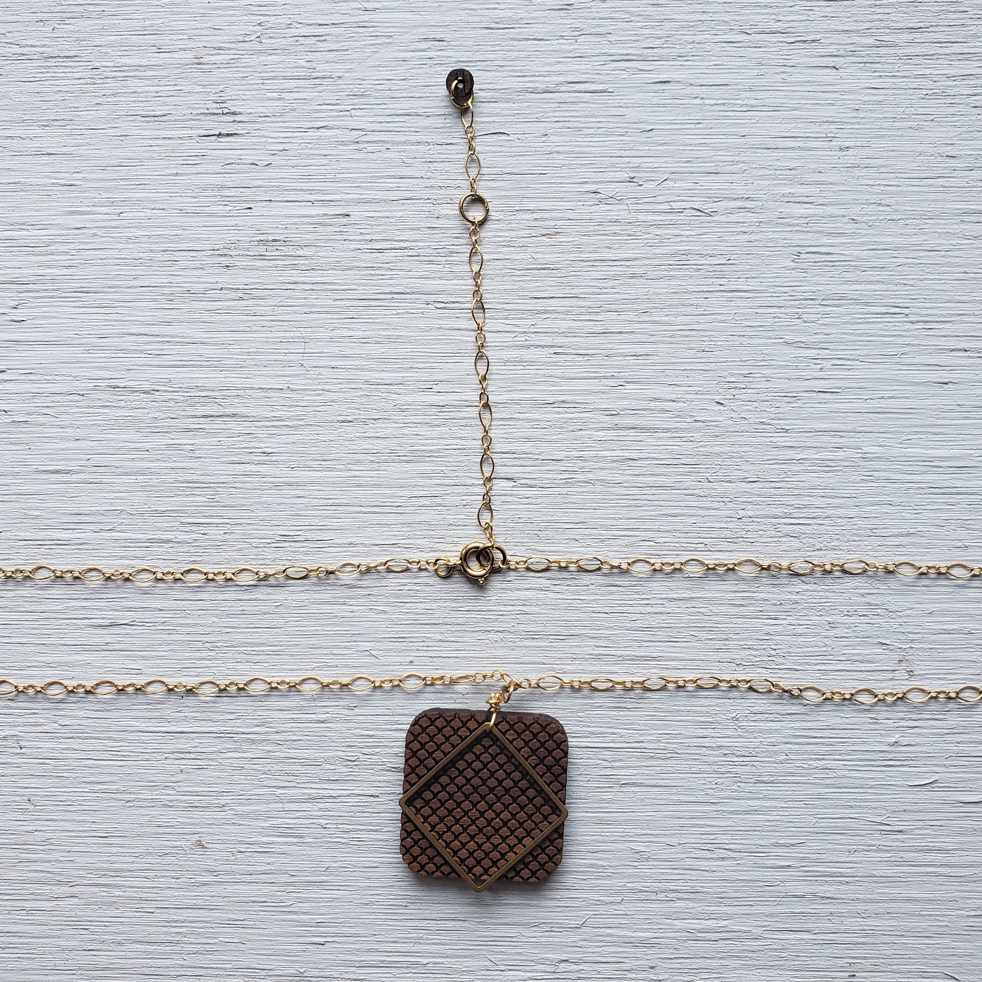 Scales Squared - Wooden Laser Cut Necklace || Modern Geometric Jewelry