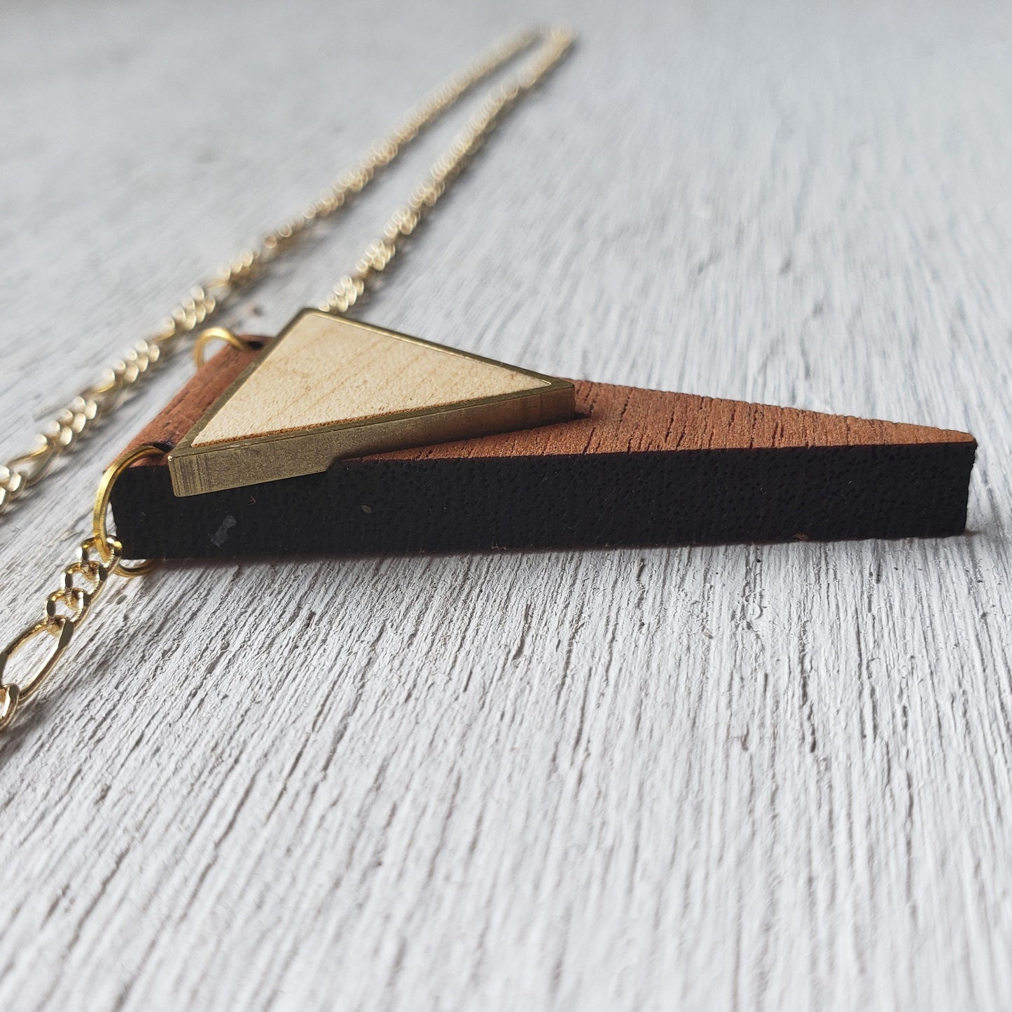 Inlaid Triangle - Laser Cut Wood Necklace || Geometric Jewelry || 5th Anniversary Gift for her || Gift for Girlfriend