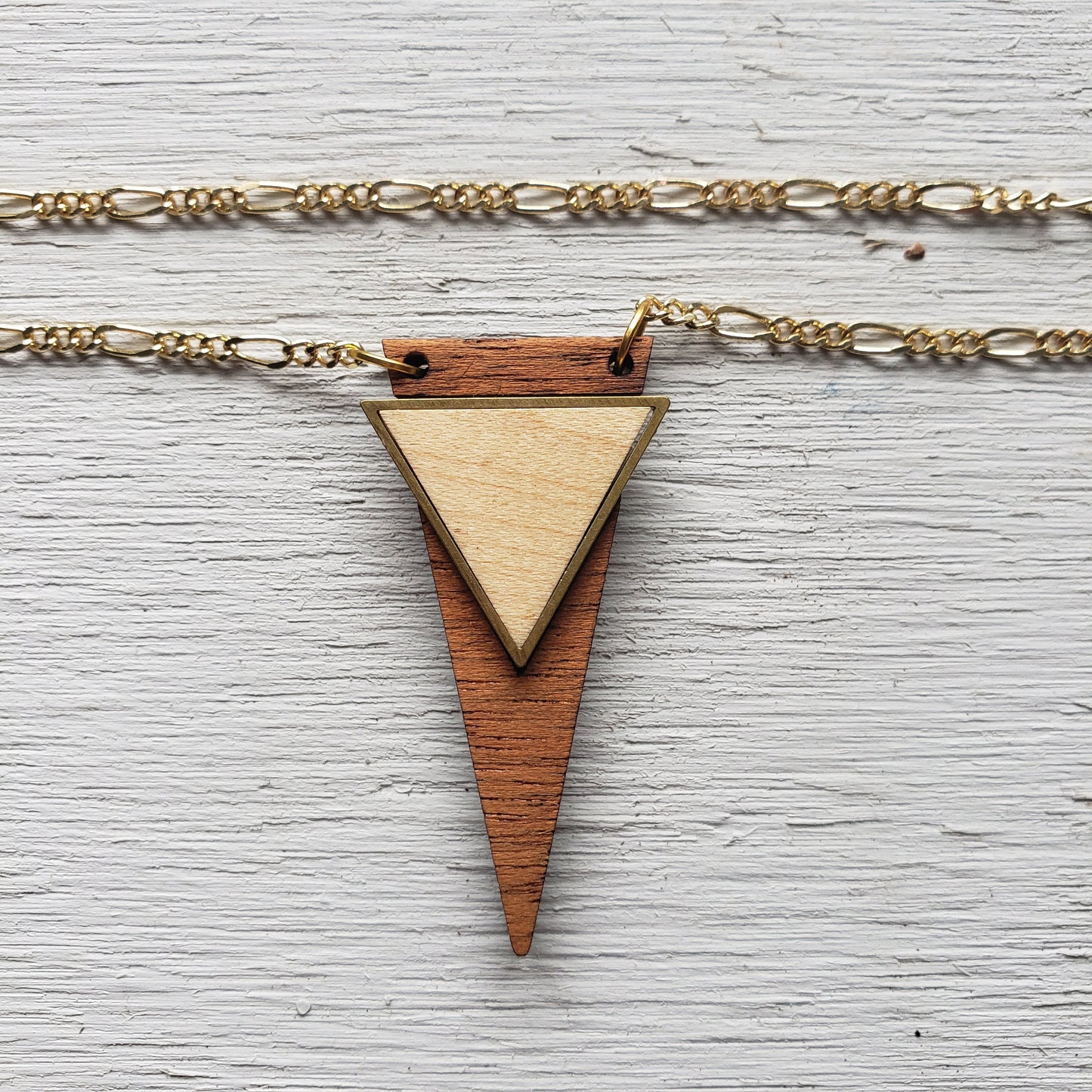 Inlaid Triangle - Laser Cut Wood Necklace || Geometric Jewelry || 5th Anniversary Gift for her || Gift for Girlfriend