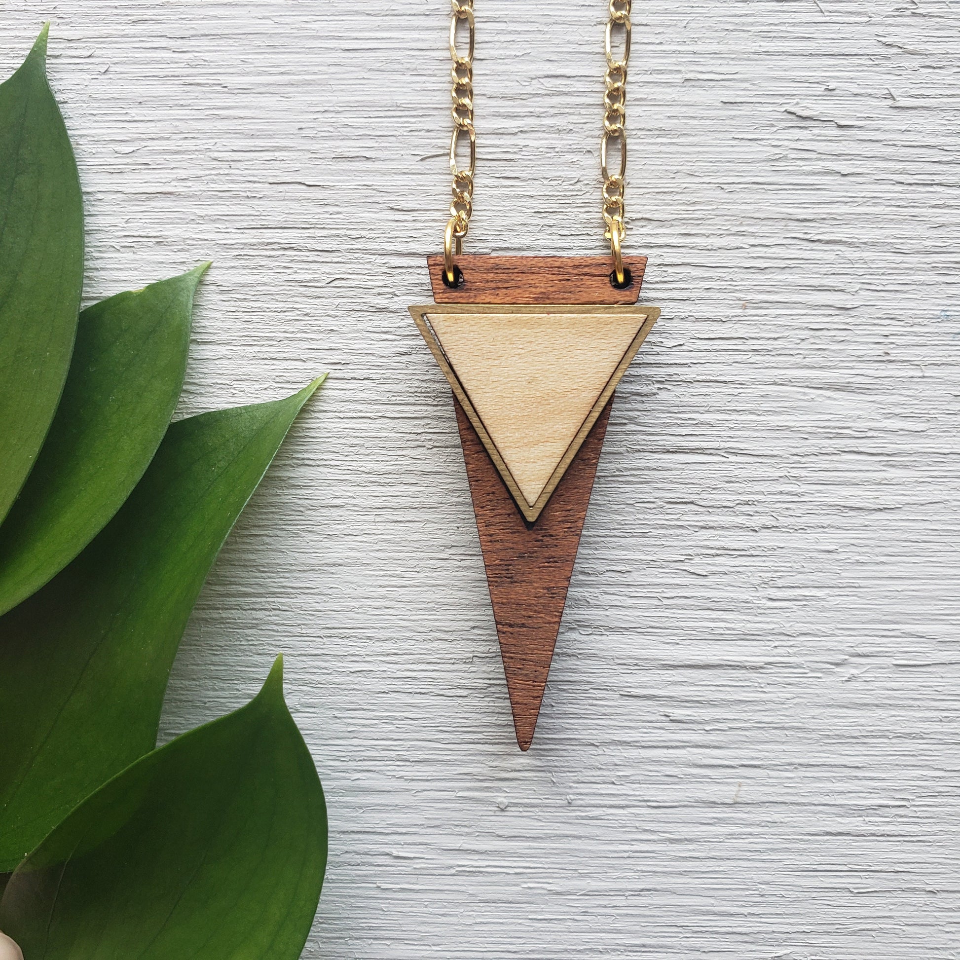 Inlaid Triangle - Laser Cut Wood Necklace || Geometric Jewelry || 5th Anniversary Gift for her || Gift for Girlfriend