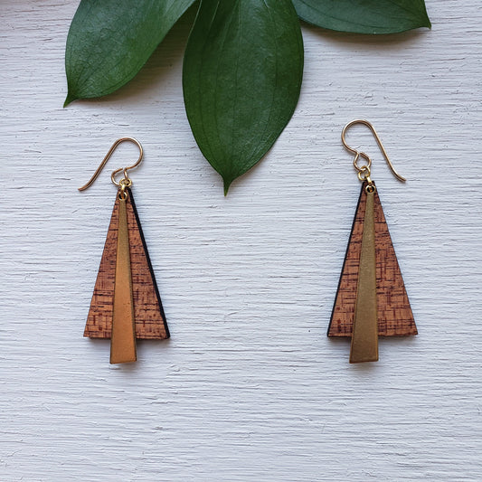 Triangle Wooden Earrings - Laser Cut Wood Earrings || Geometric Jewelry || 5th anniversary gift for her