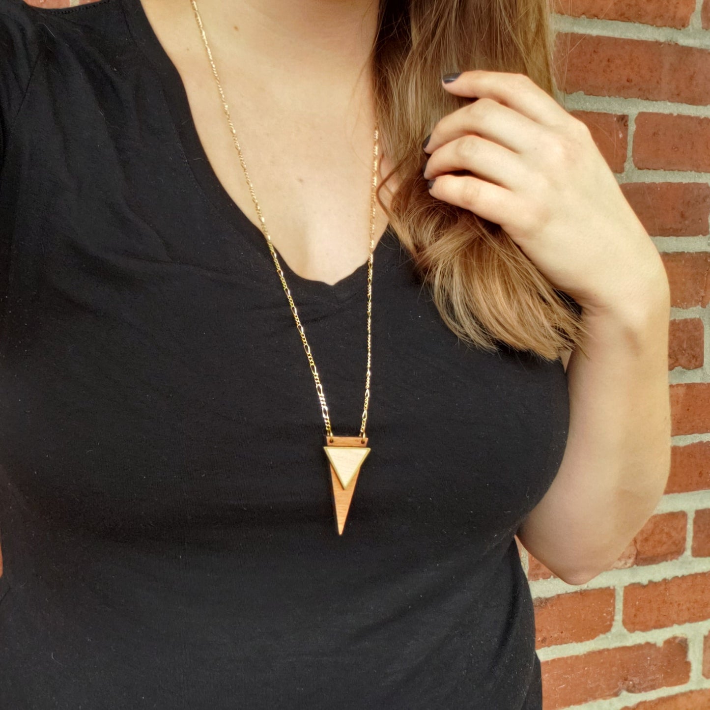 Inlaid Triangle - Laser Cut Wood Necklace || Geometric Jewelry || 5th Anniversary Gift for her || Gift for Girlfriend