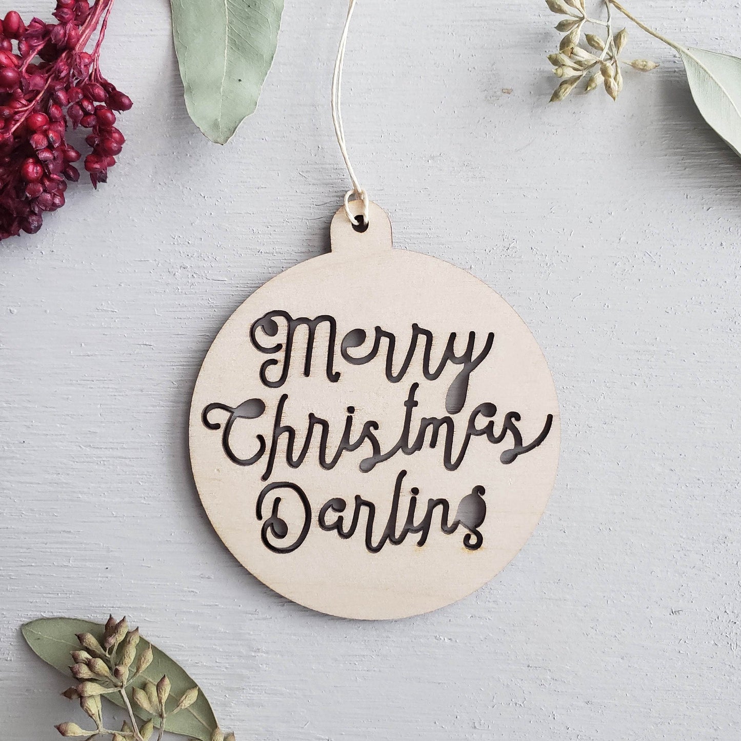 Merry Christmas Darling Wooden Ornament - Holiday Wine Tag