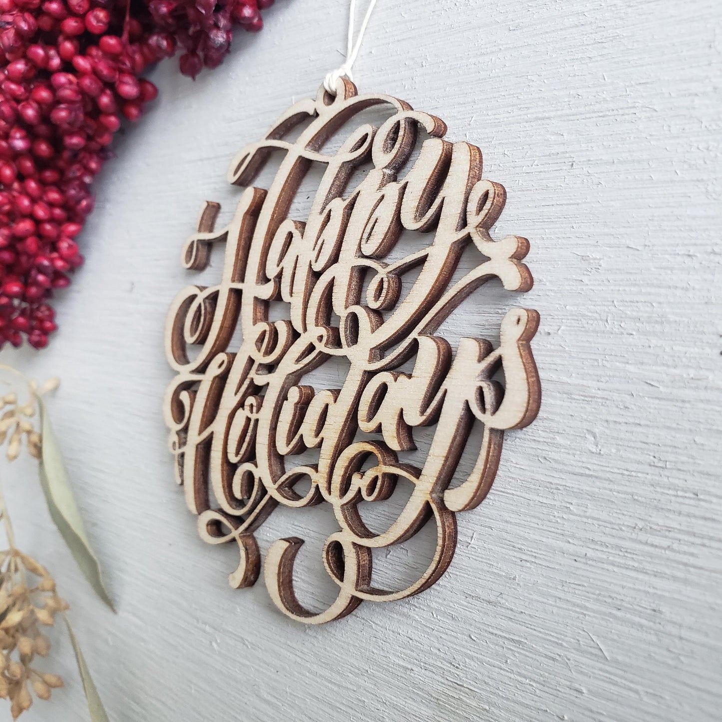 Happy Holidays Wood Ornament - Holiday Wine Tag - Teacher Gift