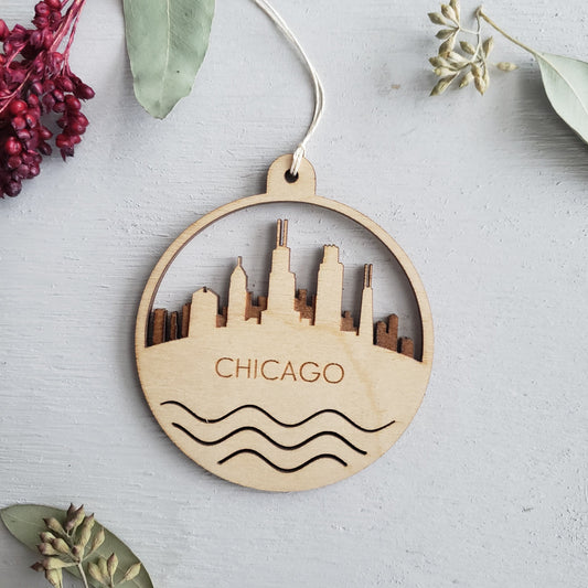 Chicago Skyline Christmas Ornament - Wood ornaments - Holiday teacher gift