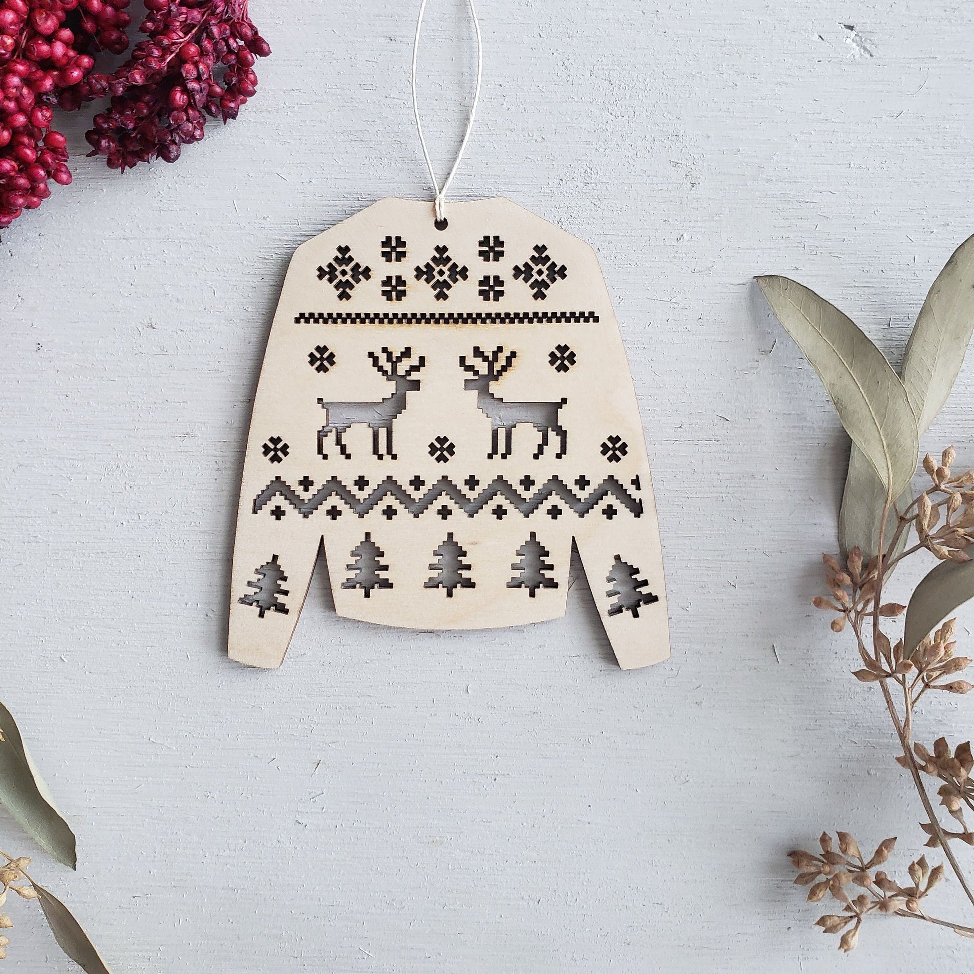 Ugly Christmas Sweater Ornament - Wood Ornament - Holiday Wine Tag