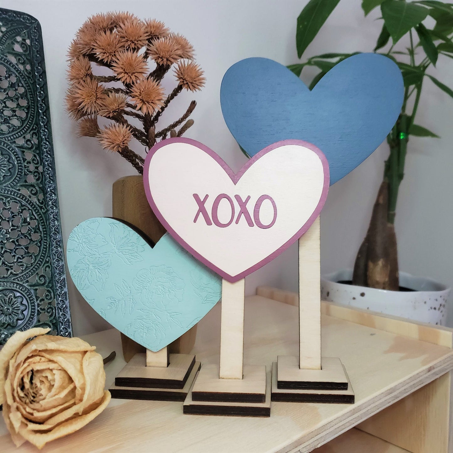 Wooden Heart Shelf Sitters - Valentine's Day Decor - Gift for Galentine