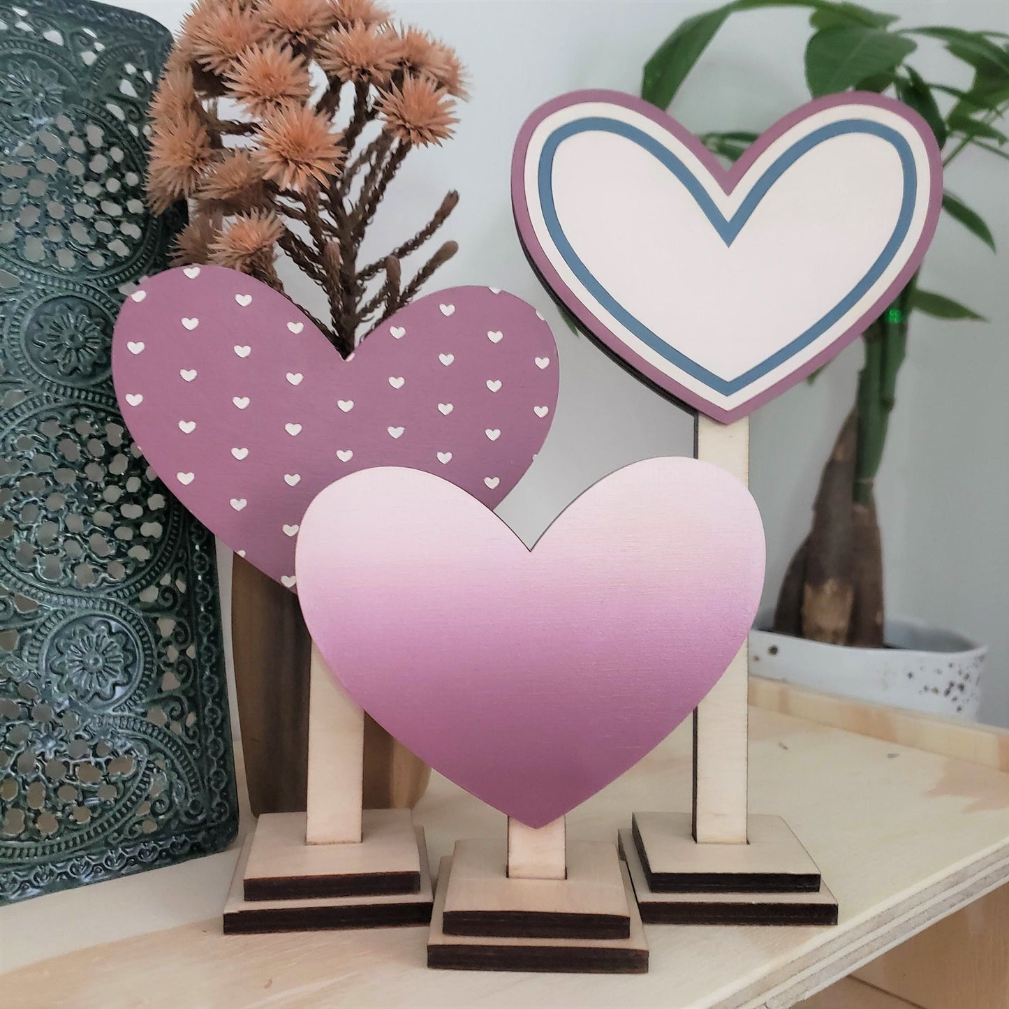 Wooden Heart Shelf Sitters - Valentine's Day Decor - Gift for Galentine