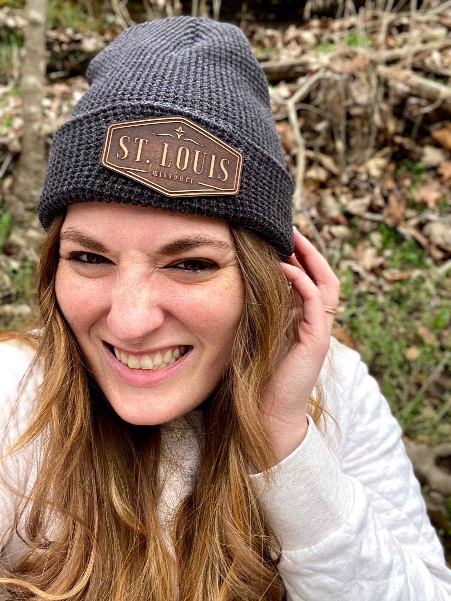 St. Louis Seal Beanie || STL Beanie with Laser Engraved Leather Patch