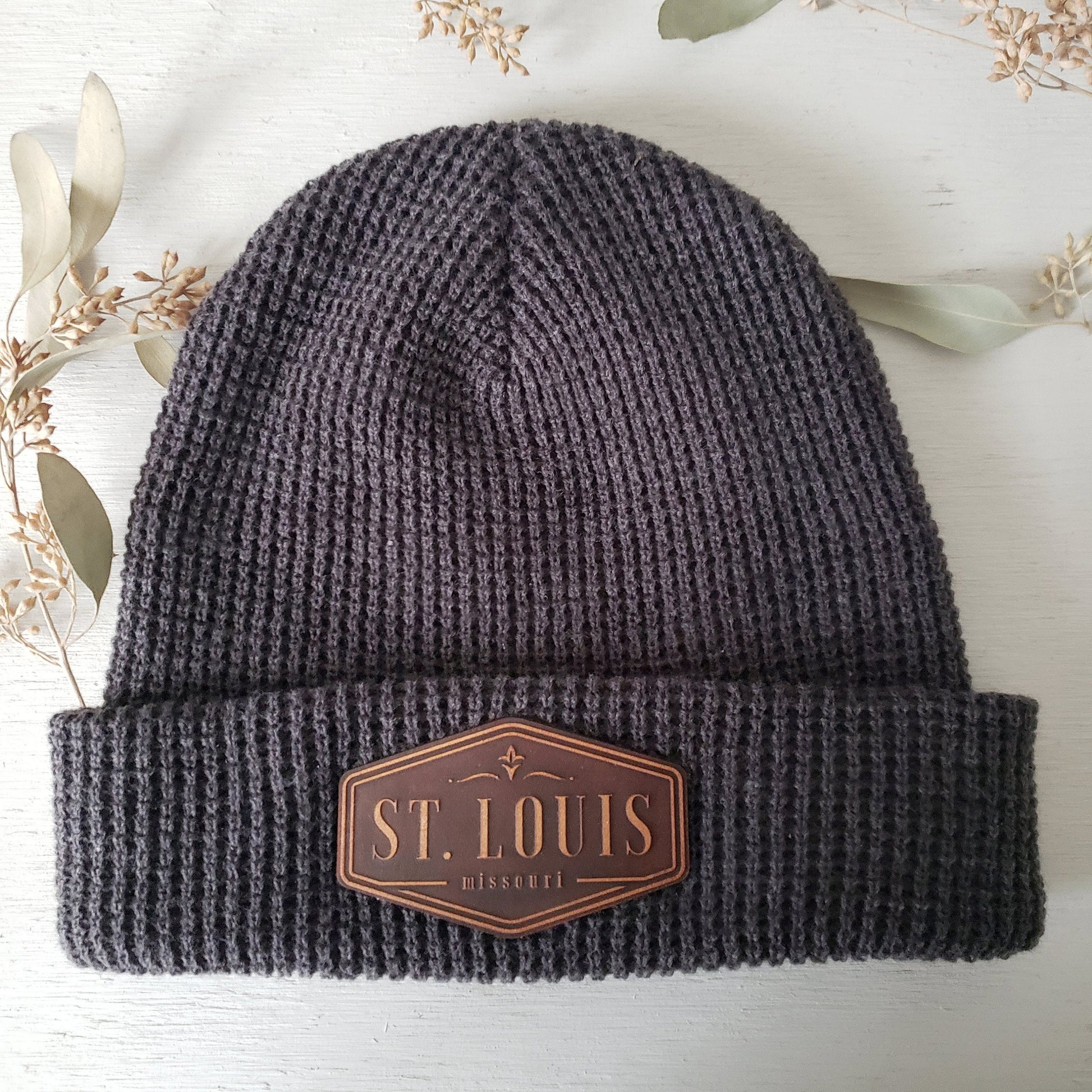 St. Louis Seal Beanie || STL Beanie with Laser Engraved Leather Patch
