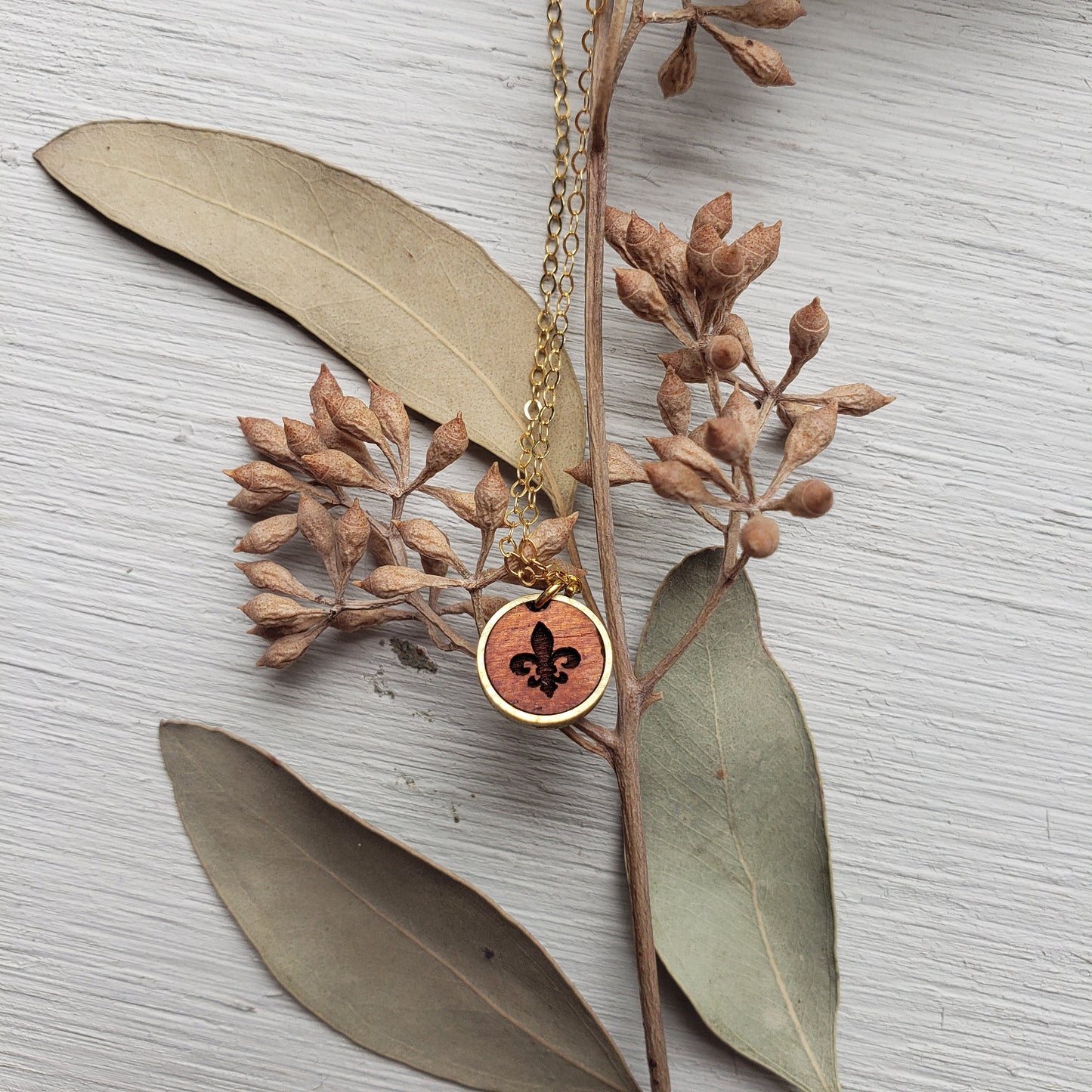 Fleur de Lis Necklace- Wooden Laser Cut Jewelry || Dainty Gold Necklace, Minimalist, Saint Louis