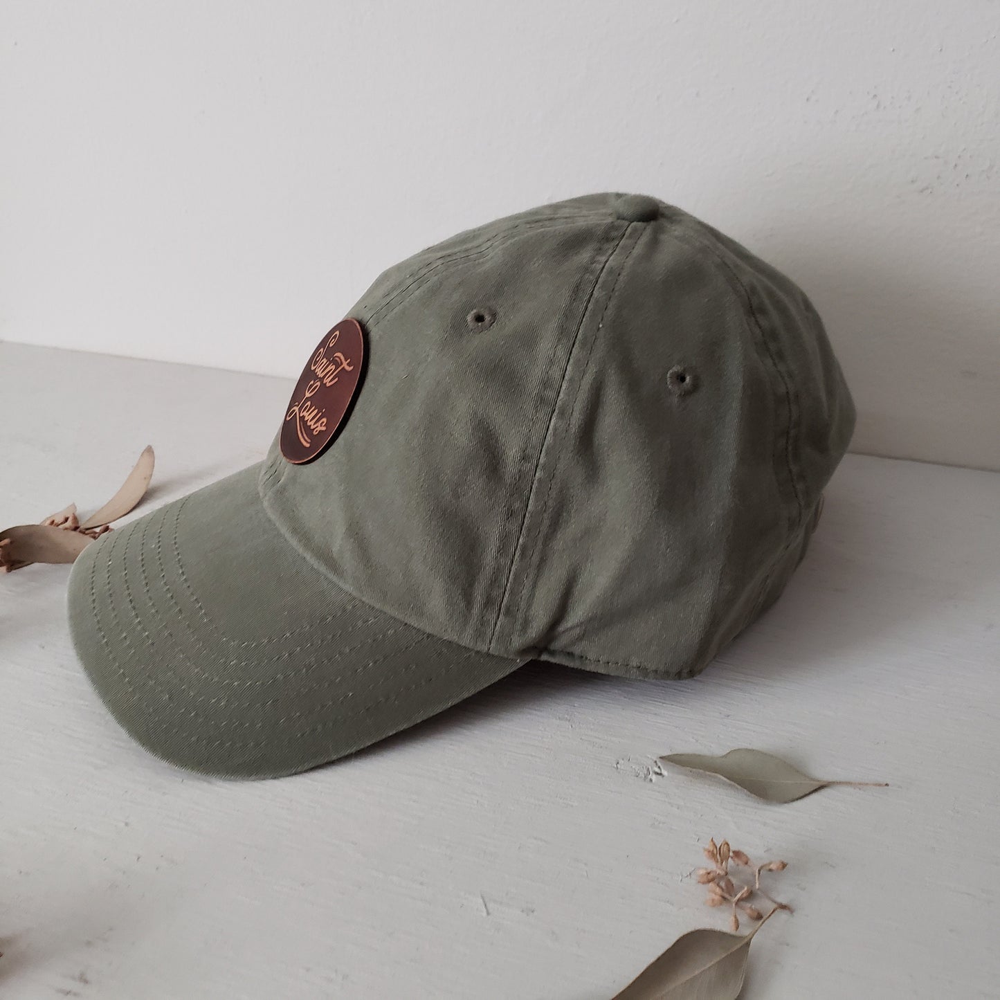 Saint Louis Script Dad Cap || STL Army green Dad Cap