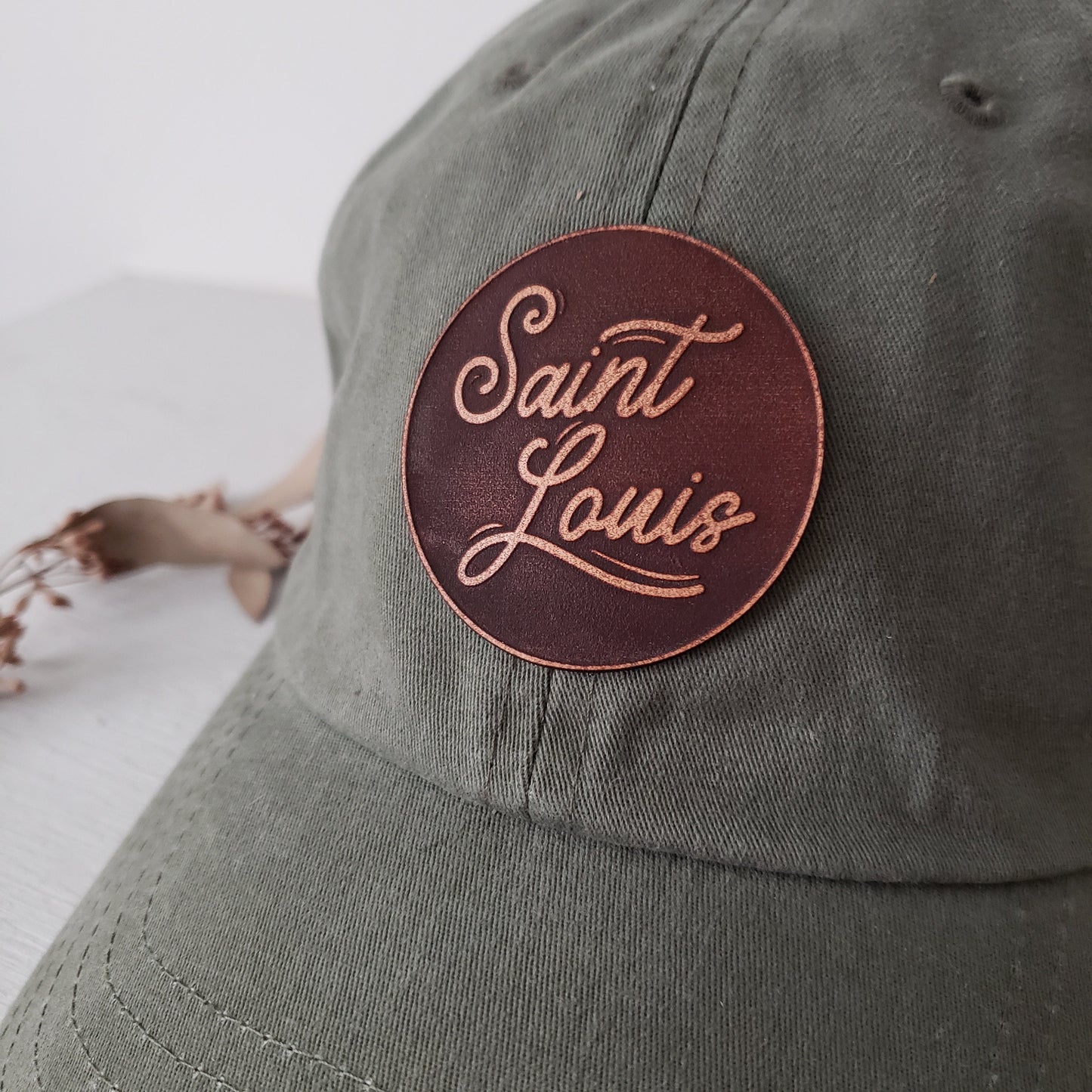 Saint Louis Script Dad Cap || STL Army green Dad Cap