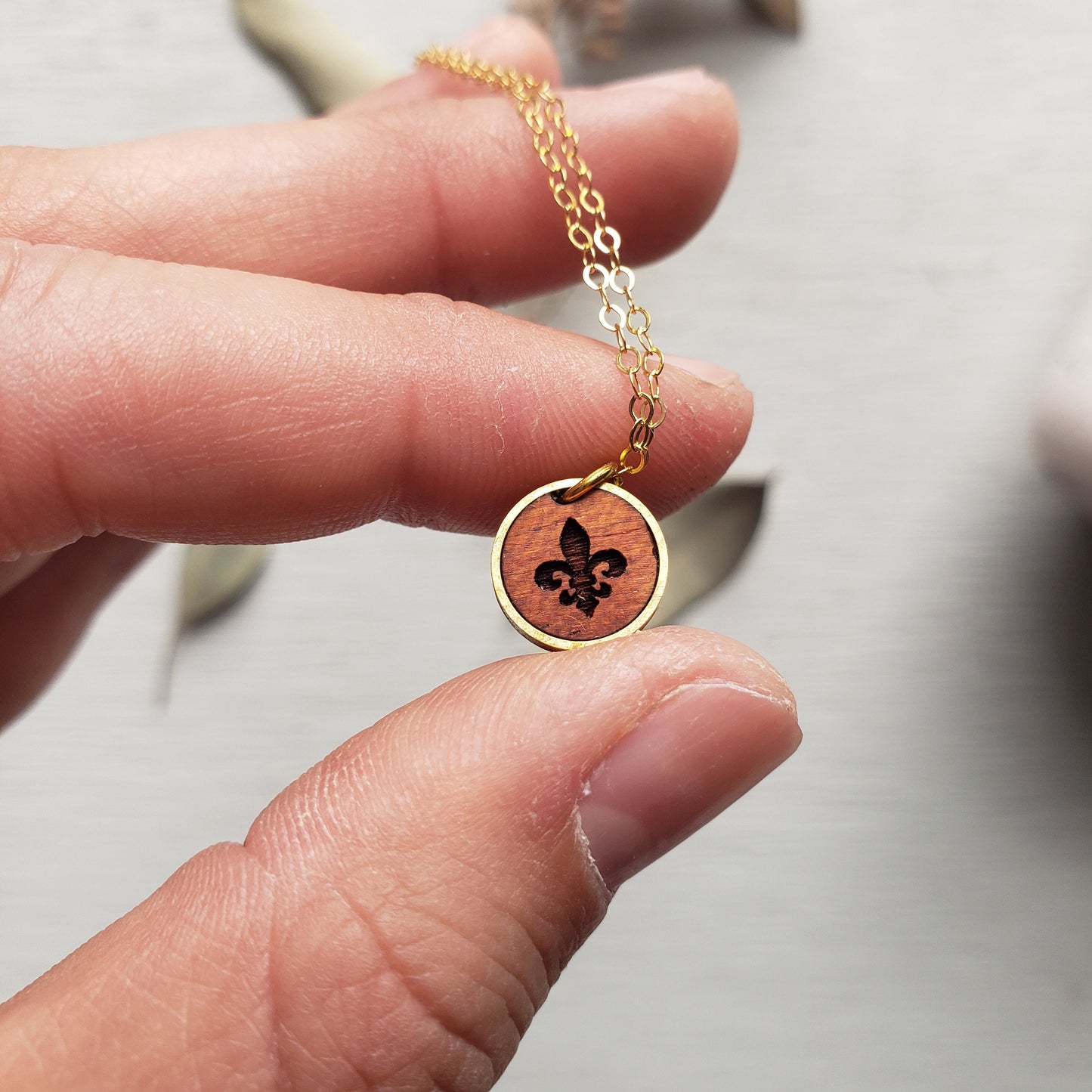 Fleur de Lis Necklace- Wooden Laser Cut Jewelry || Dainty Gold Necklace, Minimalist, Saint Louis