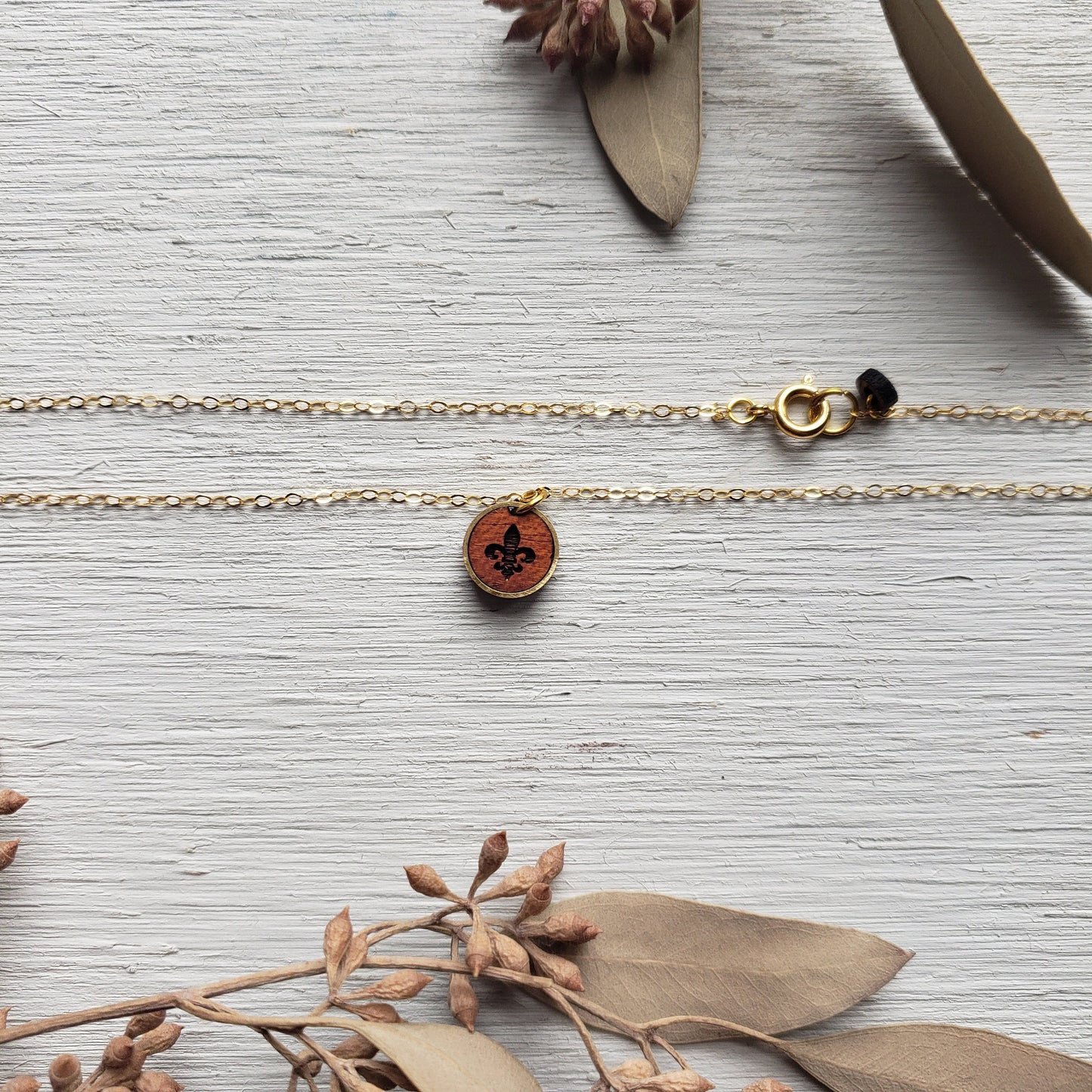 Fleur de Lis Necklace- Wooden Laser Cut Jewelry || Dainty Gold Necklace, Minimalist, Saint Louis