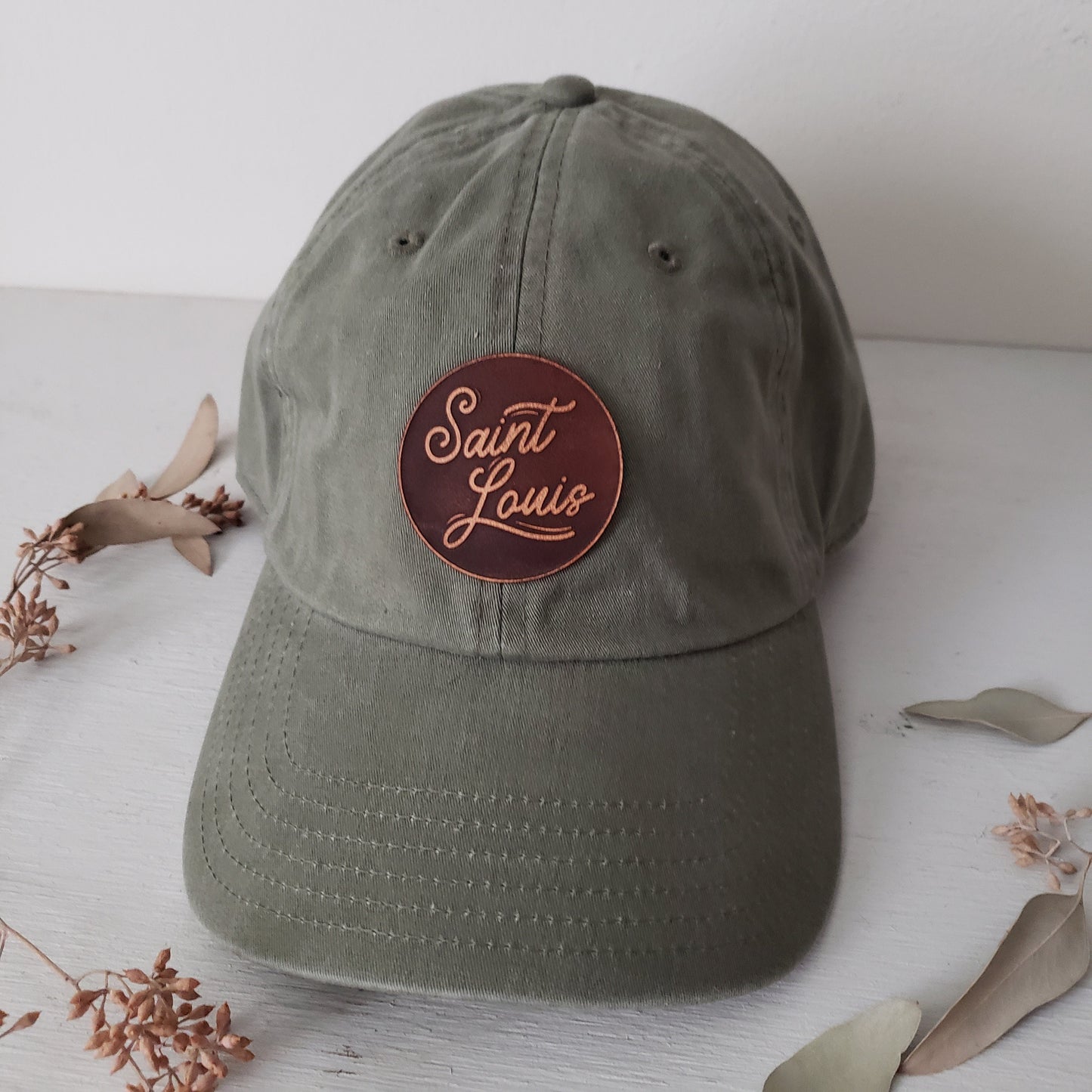 Saint Louis Script Dad Cap || STL Army green Dad Cap