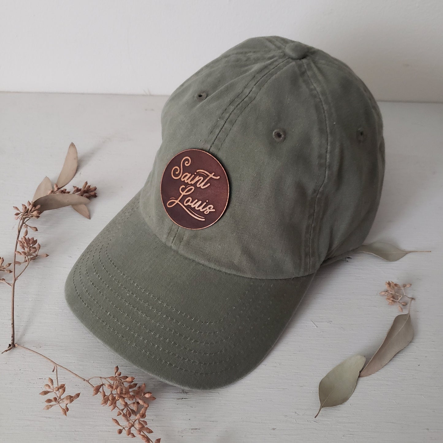 Saint Louis Script Dad Cap || STL Army green Dad Cap