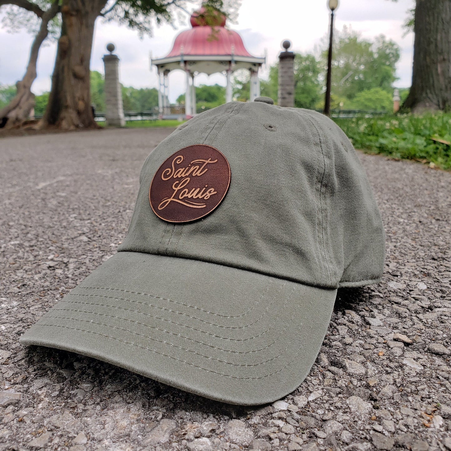 Saint Louis Script Dad Cap || STL Army green Dad Cap